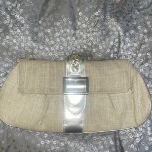 White House Black Market gold braided clutch